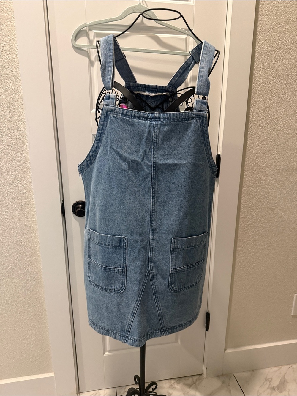 jeans Light Blue Denim High-Low Pinafore Dress